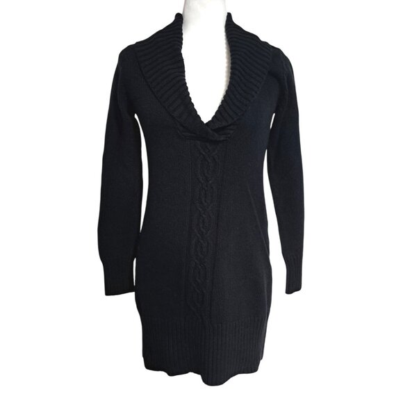 Old Navy Black Cable Knit Sweater Dress With Cowl Neck & Long Sleeves Size Small - Picture 1 of 11